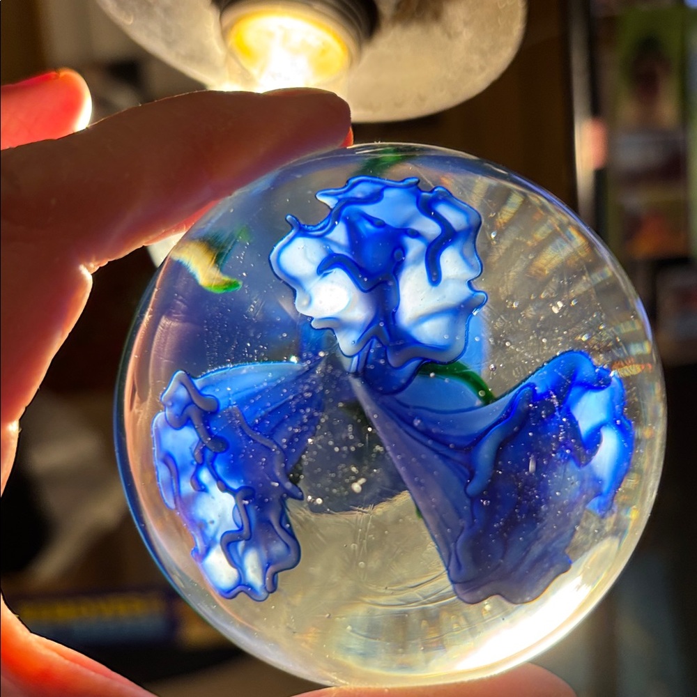 Artistic Blue Floral Glass Sphere